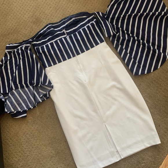 VENUS Sleeve Detail Midi Dress Nvy Blue/Wht Size:8 - Picture 5 of 7